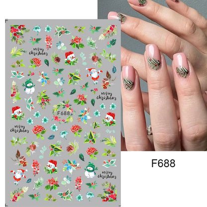 1PCS Christmas White Snowflakes 3D Nail Stickers Nail Art Decoration Cartoon Santa Claus Snowman Stickers Nail Accessories