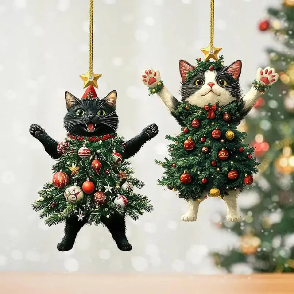 1PC Christmas Tree Pendants Cute Cat Hanging Ornaments for Car Backpack Xmas Tree Decorations Party Supplies New Year Gifts