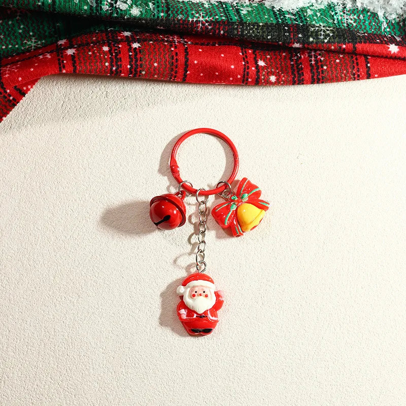 Cute Santa Claus Enamel Keychains with Christmas Tree & Wreath Design Festival Gifts Handbag Pendants Lanyard for Women Men