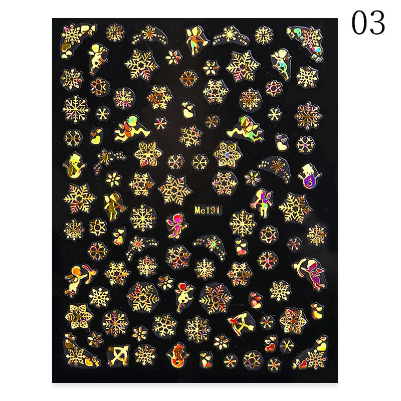 1PCS Christmas White Snowflakes 3D Nail Stickers Nail Art Decoration Cartoon Santa Claus Snowman Stickers Nail Accessories