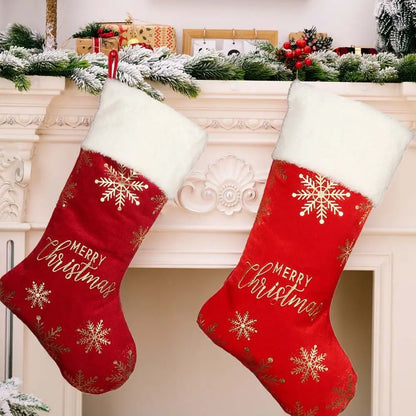Embroidered Personalized Christmas Stocking Snowflake Pattern Red/Green Christmas Sock Large Capacity Christmas Gift Bag Navidad