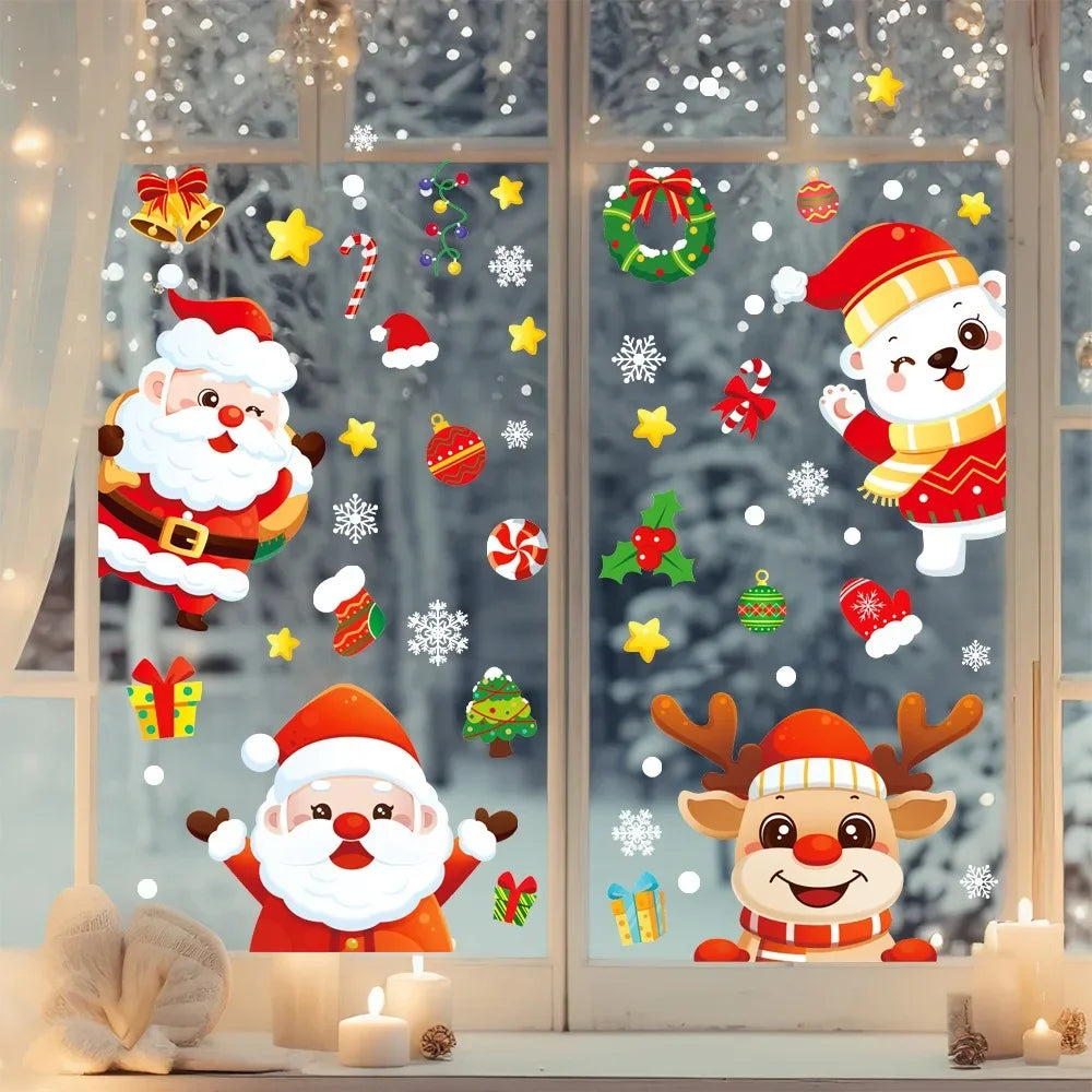 Christmas Window Electrostatic Sticker Cartoon Santa Claus Elk Snowflake Glass Sticker Merry Christmas Decor Happy New Year 2026