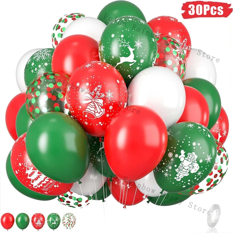 30PCS Red Green Balloon 10/12inch Christmas Balloon Set Gold White Latex Ballon for Christmas Decoration Birthday Party Supplies