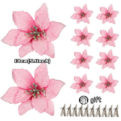 10/5/1pcs 14.5cm Glitter Artifical Christmas Flowers  Christmas Tree Decoration Happy New Year Ornaments Xmas Fake Flowers natal