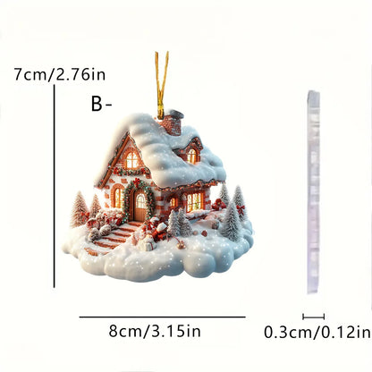 Christmas Acrylic Ornaments Castle Snow House Hanging Pendant Xmas Decoration For Home Christmas Party New Year Gift Navidad