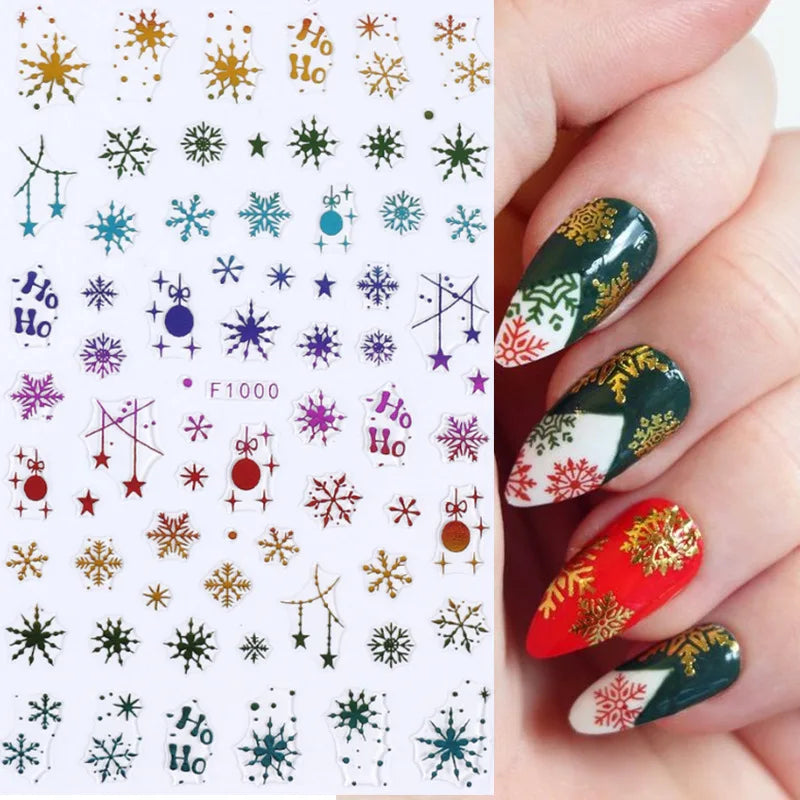 1PCS Christmas White Snowflakes 3D Nail Stickers Nail Art Decoration Cartoon Santa Claus Snowman Stickers Nail Accessories
