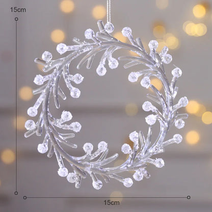 Christmas Snowflake Piece Xmas Tree Pendants Noel Crystal Deer Wreath Hanging Ornaments Merry Christma Decor For Home 2024