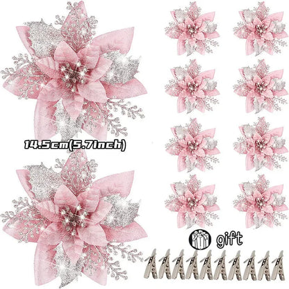 10/5/1pcs 14.5cm Glitter Artifical Christmas Flowers  Christmas Tree Decoration Happy New Year Ornaments Xmas Fake Flowers natal