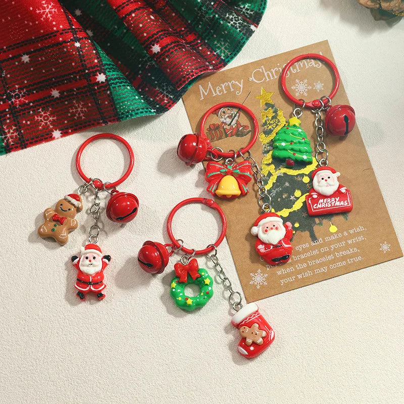 Cute Santa Claus Enamel Keychains with Christmas Tree & Wreath Design Festival Gifts Handbag Pendants Lanyard for Women Men