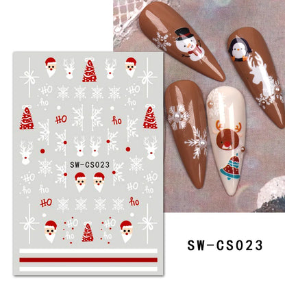 1PCS Christmas White Snowflakes 3D Nail Stickers Nail Art Decoration Cartoon Santa Claus Snowman Stickers Nail Accessories