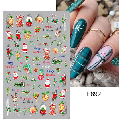 1PCS Christmas White Snowflakes 3D Nail Stickers Nail Art Decoration Cartoon Santa Claus Snowman Stickers Nail Accessories