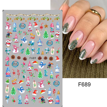 1PCS Christmas White Snowflakes 3D Nail Stickers Nail Art Decoration Cartoon Santa Claus Snowman Stickers Nail Accessories