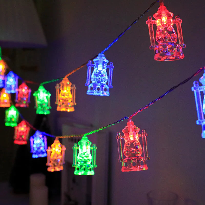 2M 10Lights Eid Mubarak Moon Star Castle Light String Ramadan Kareem Colorful Lights Islamic Muslim Eid Party Decor Lamp String