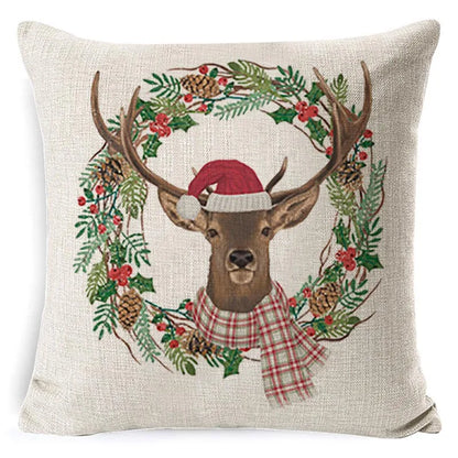 45x45cm Christmas Decoration Pillowcase Xmas Tree Elk Snowman Cottoon Pillow Case Happy New Year Cushion Cover 2024