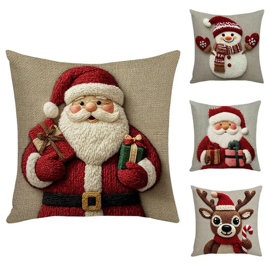 Christmas Deer Linen Pillowcase Christmas Pillowcase  Home Decor Textile Throw  Soft Modern Snowman Home Decorative Pillow Cover