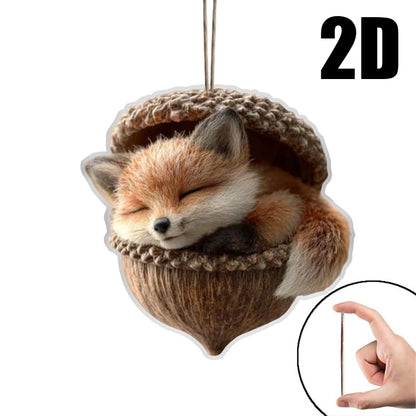 2D Flat Acrylic Cute Christmas Trees Hanging Decor Sleeping Forest Animal Acorn Ornaments Xmas Party Home Decorating Supplies