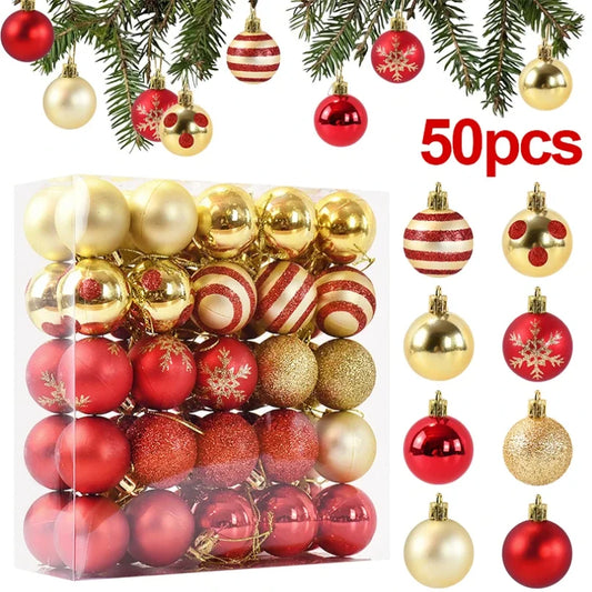 50Pcs/box Christmas Tree Balls Ornament Red Gold Hanging Bauble Pendant 2026 Christmas Decoration for Home 2026 New Year Gifts