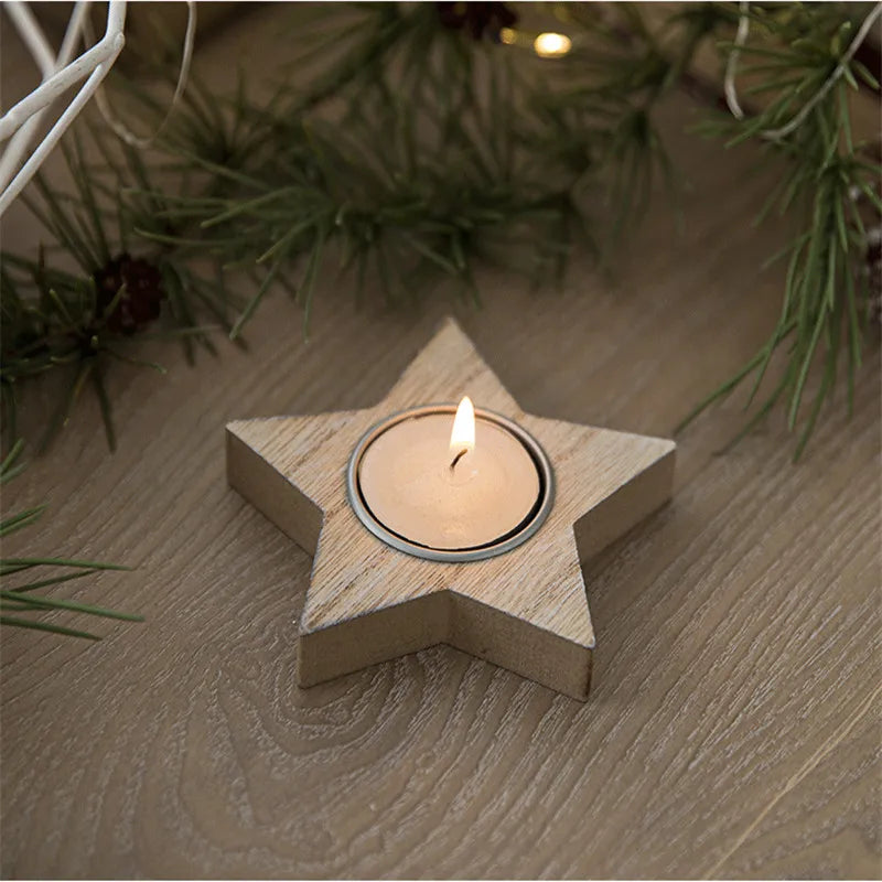 Wooden Xmas Snowflake Candlestick Christmas Tree Shape Candle Holder for Home Decoration 2022 Navidad Kerst Noel New Year Decor