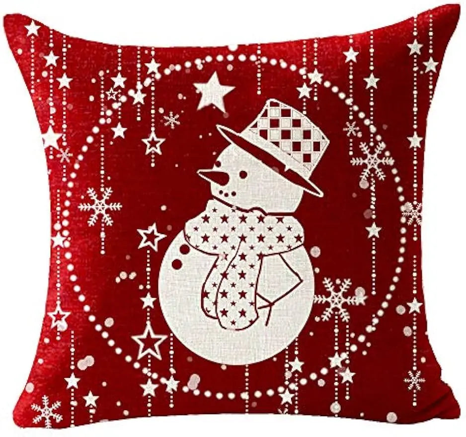 Merry Christmas Snowflake Ball Red Car with Tree Deer Happy Winter Linen Pillowcase Cushion Sofa Living Room
