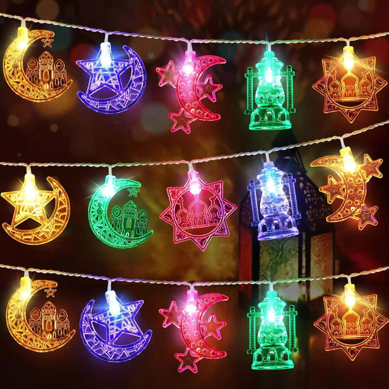 2M 10Lights Eid Mubarak Moon Star Castle Light String Ramadan Kareem Colorful Lights Islamic Muslim Eid Party Decor Lamp String