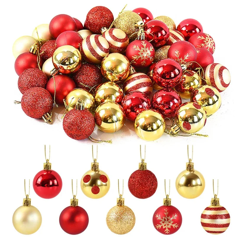 50Pcs/box Christmas Tree Balls Ornament Red Gold Hanging Bauble Pendant 2026 Christmas Decoration for Home 2026 New Year Gifts
