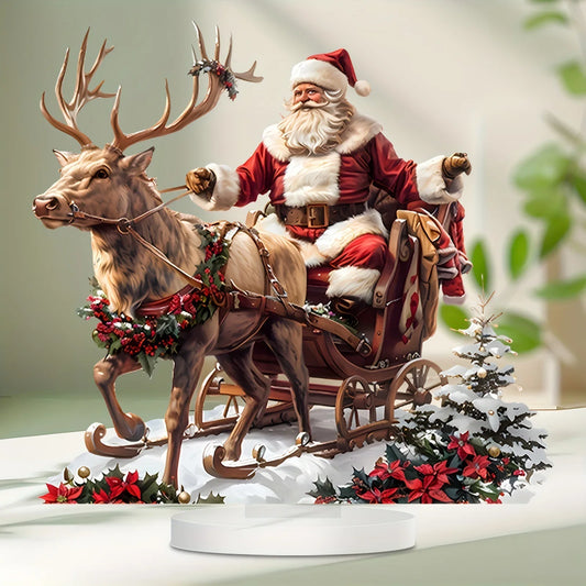 Sleigh Santa Claus Reindeer Sled Tabletop Decoration with Base 2D Acrylic Christmas Ornaments 2025 Xmas Navidad Party Supplies