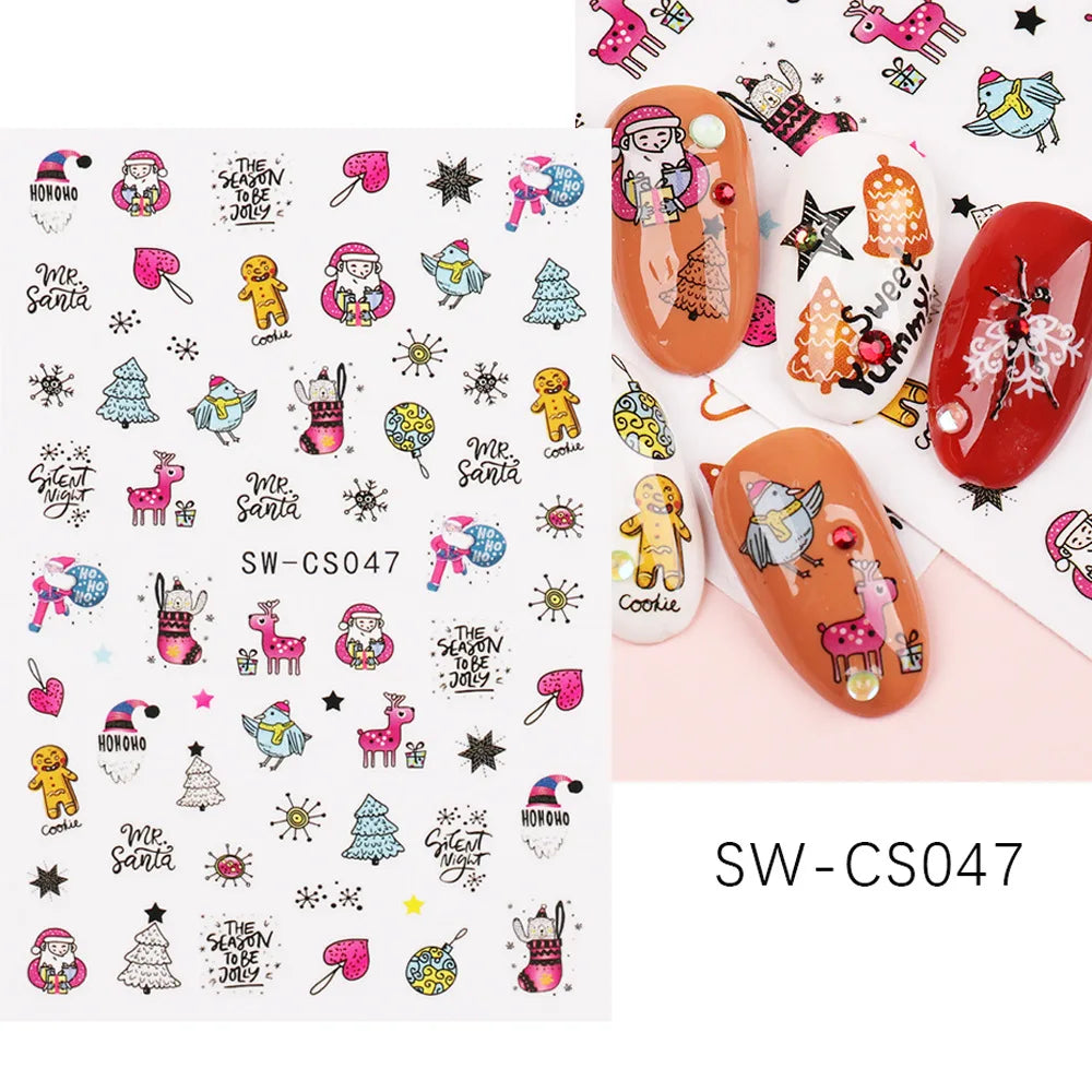 1PCS Christmas White Snowflakes 3D Nail Stickers Nail Art Decoration Cartoon Santa Claus Snowman Stickers Nail Accessories
