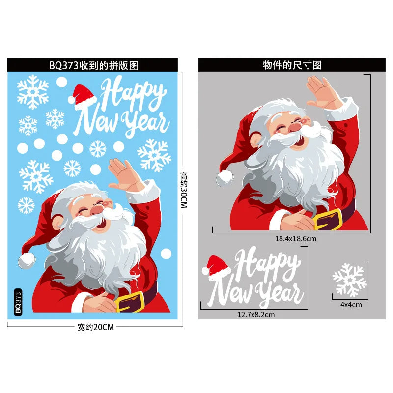 2024 Christmas Decorative Glass Window Stickers Santa Claus Snowman Elk Scene Layout Electrostatic Wall Sticker Happy New Year