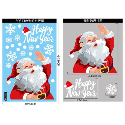 2024 Christmas Decorative Glass Window Stickers Santa Claus Snowman Elk Scene Layout Electrostatic Wall Sticker Happy New Year