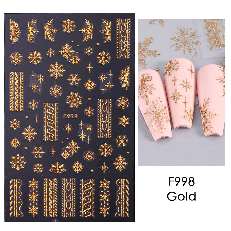 1PCS Christmas White Snowflakes 3D Nail Stickers Nail Art Decoration Cartoon Santa Claus Snowman Stickers Nail Accessories