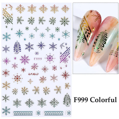 1PCS Christmas White Snowflakes 3D Nail Stickers Nail Art Decoration Cartoon Santa Claus Snowman Stickers Nail Accessories
