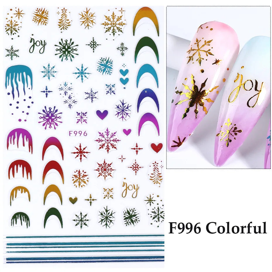 1PCS Christmas White Snowflakes 3D Nail Stickers Nail Art Decoration Cartoon Santa Claus Snowman Stickers Nail Accessories