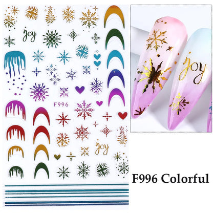 1PCS Christmas White Snowflakes 3D Nail Stickers Nail Art Decoration Cartoon Santa Claus Snowman Stickers Nail Accessories