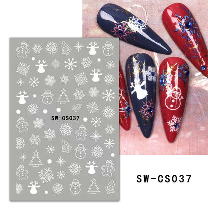 1PCS Christmas White Snowflakes 3D Nail Stickers Nail Art Decoration Cartoon Santa Claus Snowman Stickers Nail Accessories