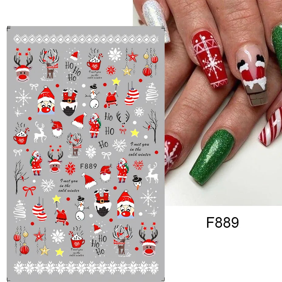 1PCS Christmas White Snowflakes 3D Nail Stickers Nail Art Decoration Cartoon Santa Claus Snowman Stickers Nail Accessories