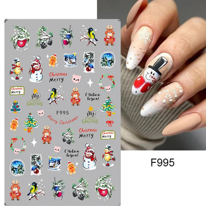 1PCS Christmas White Snowflakes 3D Nail Stickers Nail Art Decoration Cartoon Santa Claus Snowman Stickers Nail Accessories