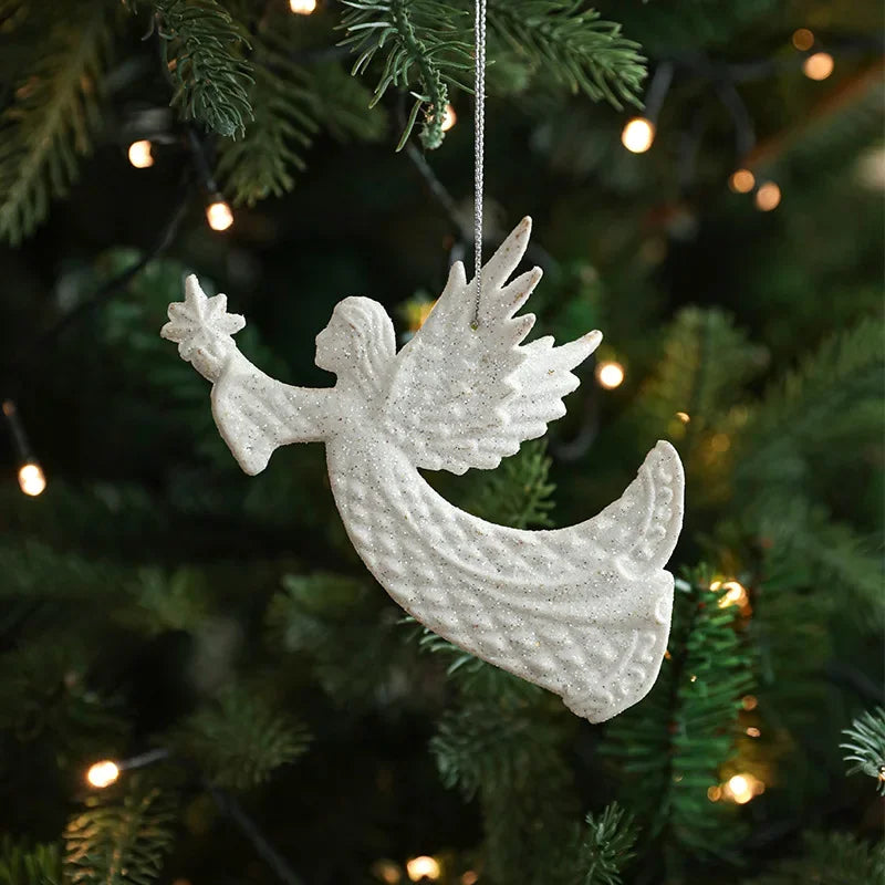 2025 Christmas Tree Pendants Snowflake White Angel Wing Hanging Ornament New Year Navidad Party Window Wall Home Room Decor