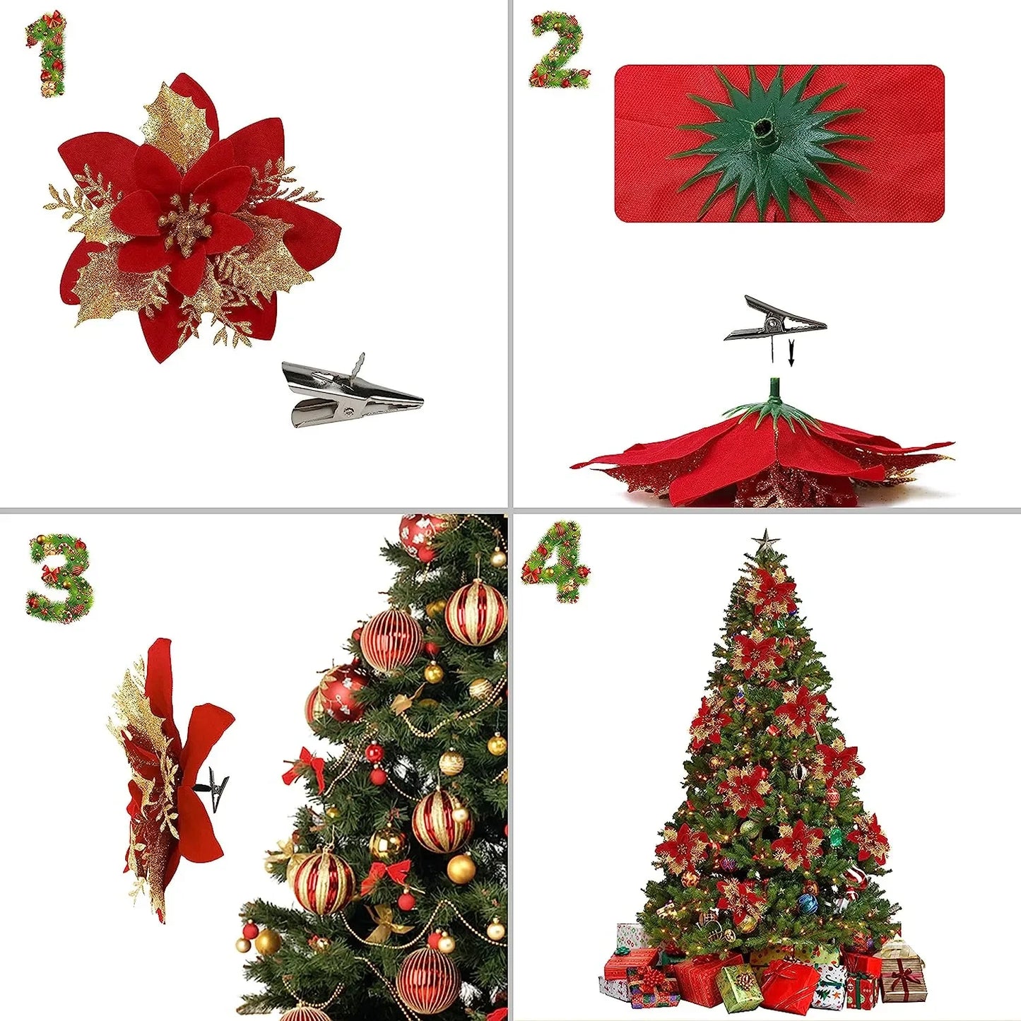 10/5/1pcs 14.5cm Glitter Artifical Christmas Flowers  Christmas Tree Decoration Happy New Year Ornaments Xmas Fake Flowers natal