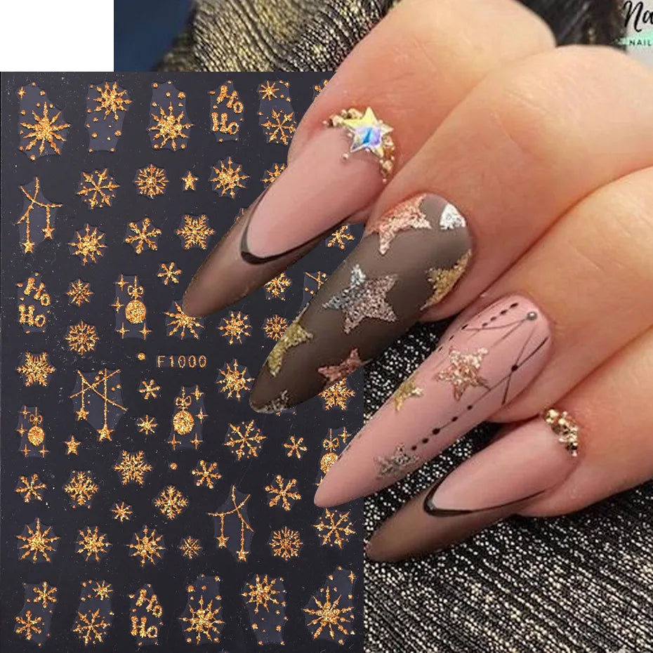 1PCS Christmas White Snowflakes 3D Nail Stickers Nail Art Decoration Cartoon Santa Claus Snowman Stickers Nail Accessories