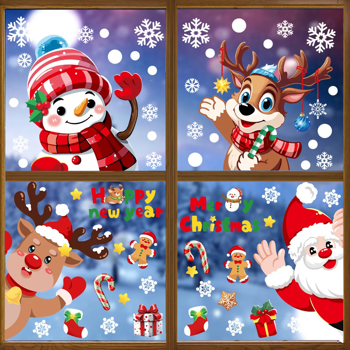 2024 Christmas Decorative Glass Window Stickers Santa Claus Snowman Elk Scene Layout Electrostatic Wall Sticker Happy New Year
