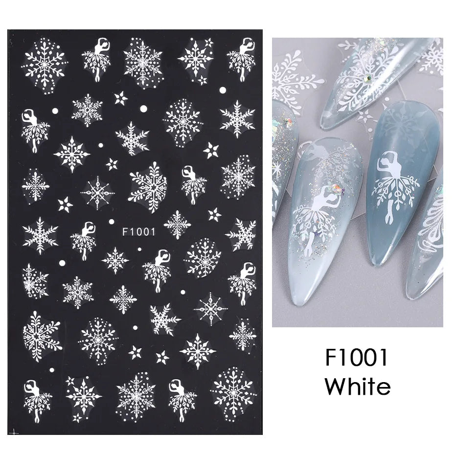 1PCS Christmas White Snowflakes 3D Nail Stickers Nail Art Decoration Cartoon Santa Claus Snowman Stickers Nail Accessories