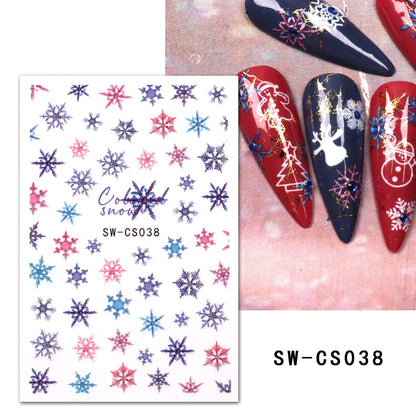 1PCS Christmas White Snowflakes 3D Nail Stickers Nail Art Decoration Cartoon Santa Claus Snowman Stickers Nail Accessories