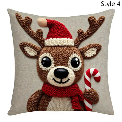 Christmas Deer Linen Pillowcase Christmas Pillowcase  Home Decor Textile Throw  Soft Modern Snowman Home Decorative Pillow Cover