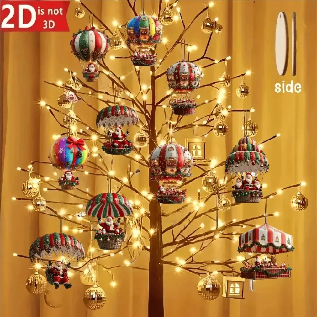 10Pcs Christmas2025 2D New Christmas Hot Air Balloon Santa Acrylic Hanging Decor Bedroom  Living Room Wall Home Decoration 2026