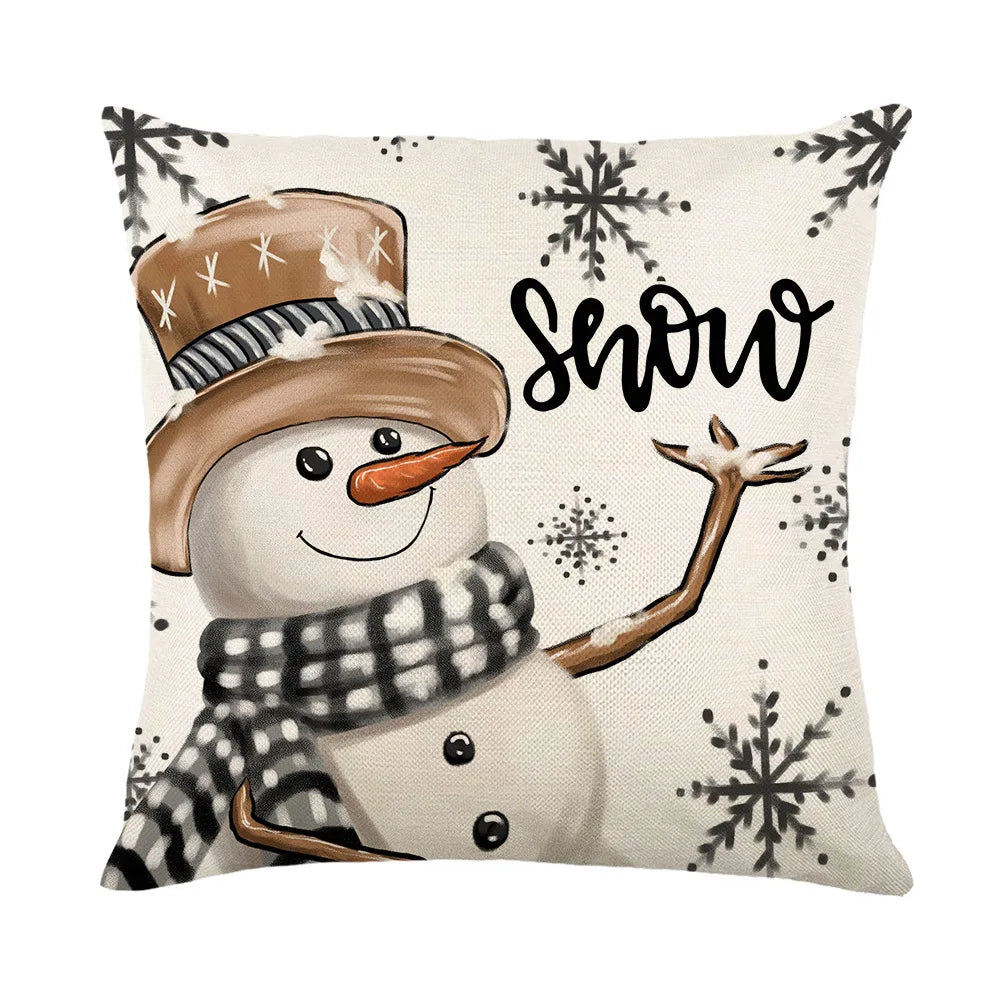 45x45cm Christmas Decoration Pillowcase Xmas Tree Elk Snowman Cottoon Pillow Case Happy New Year Cushion Cover 2024