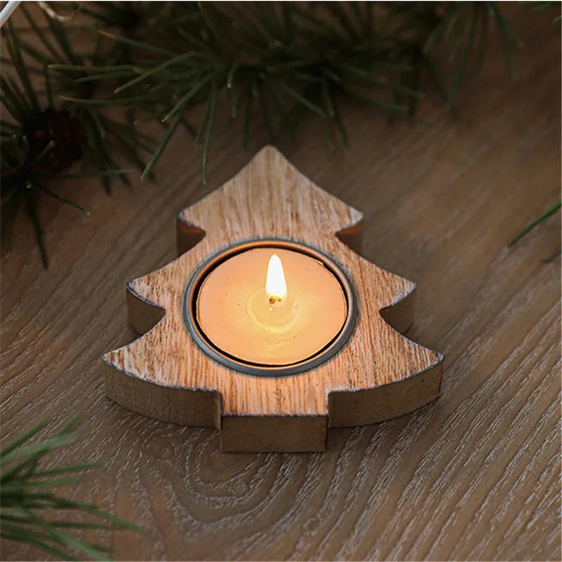 Wooden Xmas Snowflake Candlestick Christmas Tree Shape Candle Holder for Home Decoration 2022 Navidad Kerst Noel New Year Decor