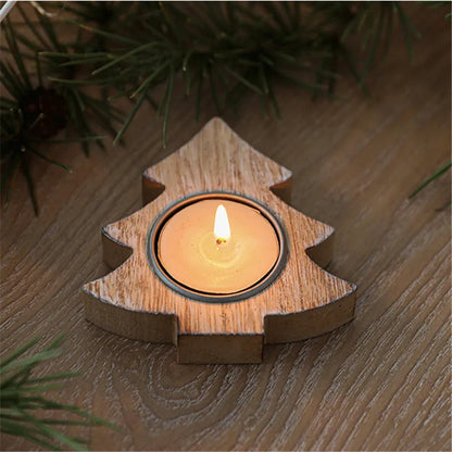 Wooden Xmas Snowflake Candlestick Christmas Tree Shape Candle Holder for Home Decoration 2022 Navidad Kerst Noel New Year Decor