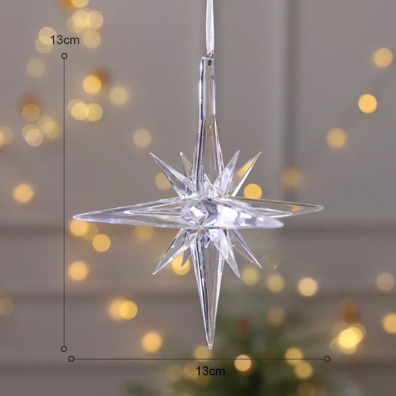 Christmas Snowflake Piece Xmas Tree Pendants Noel Crystal Deer Wreath Hanging Ornaments Merry Christma Decor For Home 2024