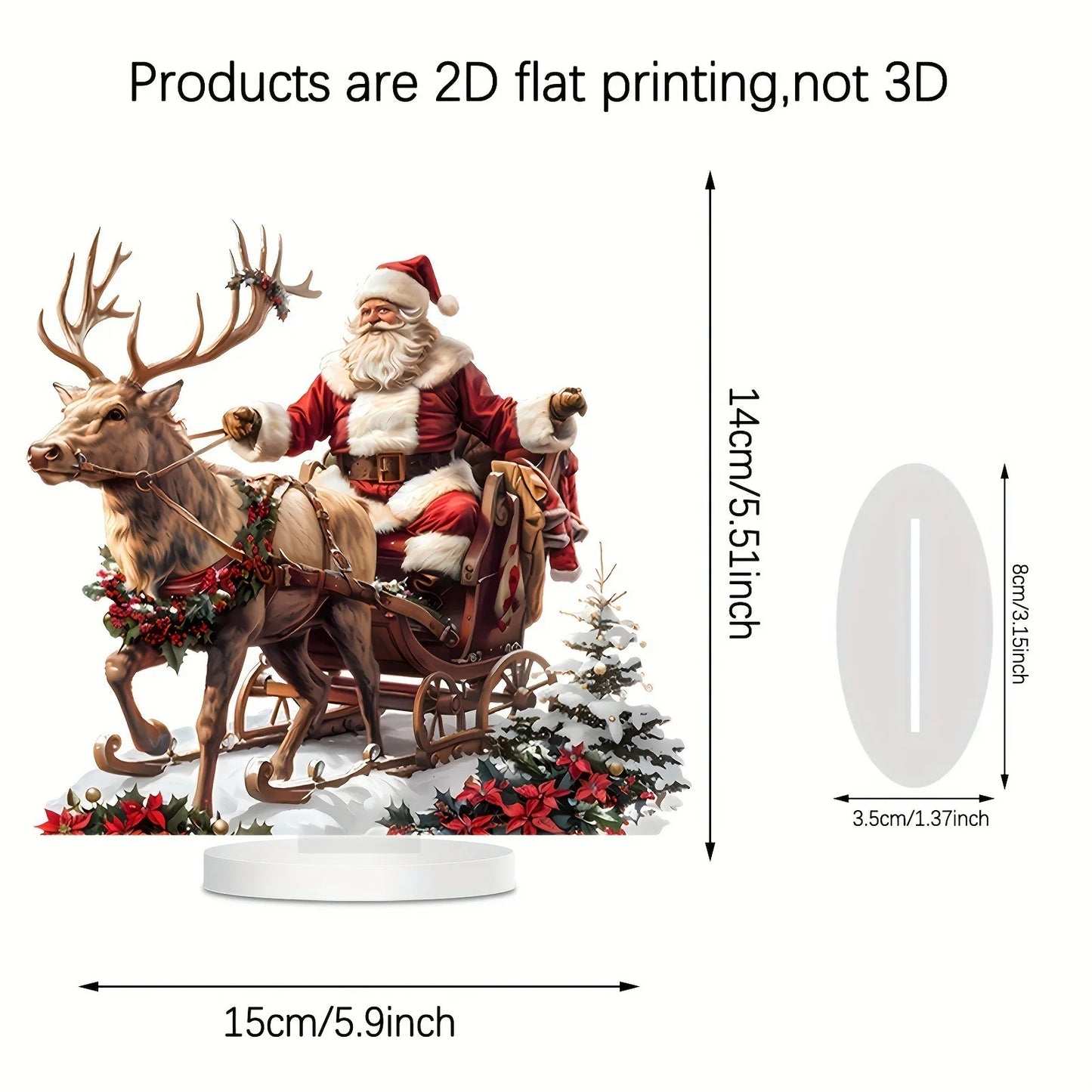 Sleigh Santa Claus Reindeer Sled Tabletop Decoration with Base 2D Acrylic Christmas Ornaments 2025 Xmas Navidad Party Supplies