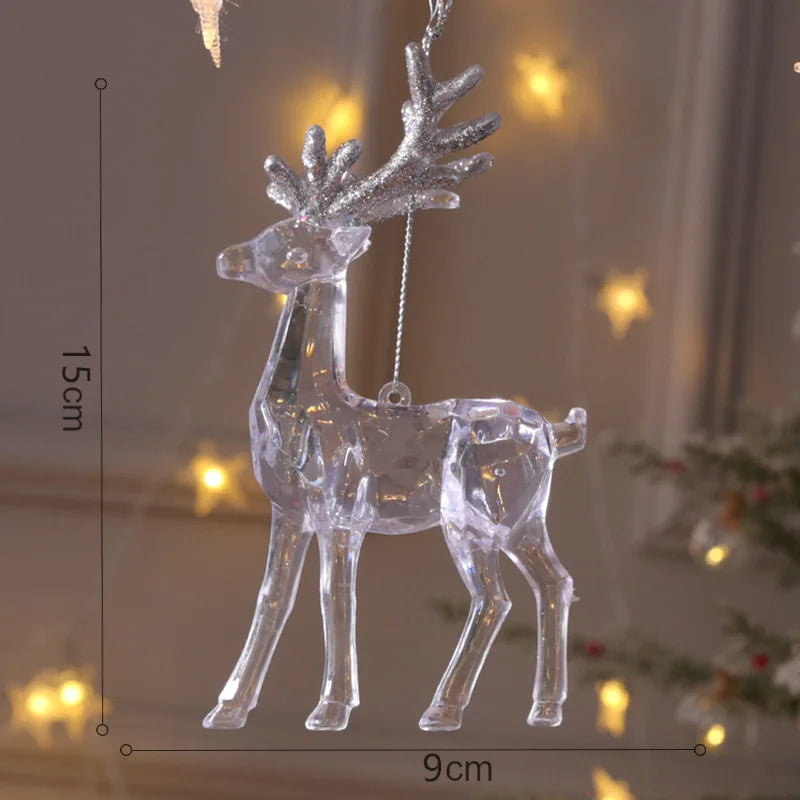Christmas Snowflake Piece Xmas Tree Pendants Noel Crystal Deer Wreath Hanging Ornaments Merry Christma Decor For Home 2024